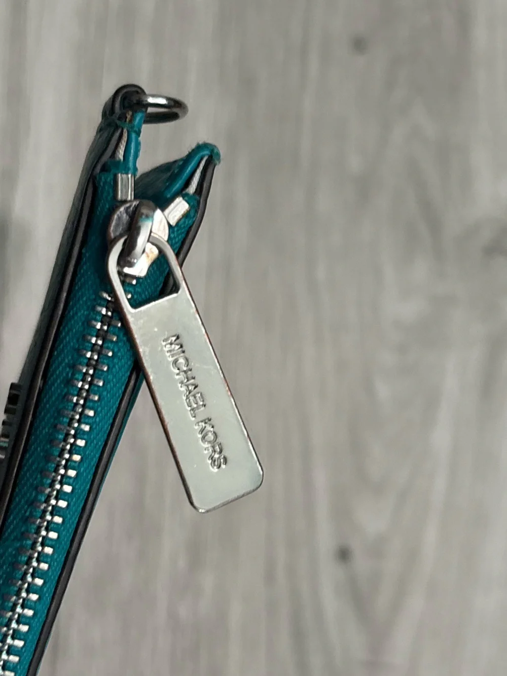 Michael Kors Teal Pebbled Leather Zip Card Holder